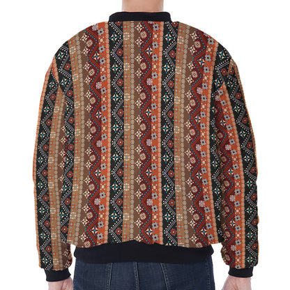 Ethnic Boho Tribal Pattern Print Zip Sleeve Bomber Jacket