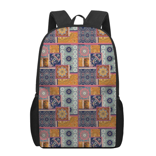 Ethnic Floral Patchwork Pattern Print 17 Inch Backpack