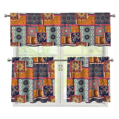 Ethnic Floral Patchwork Pattern Print 3 Piece Kitchen Curtains