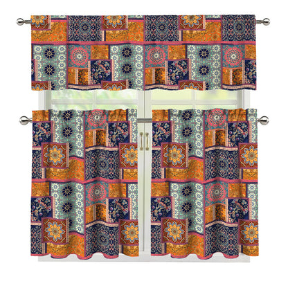 Ethnic Floral Patchwork Pattern Print 3 Piece Kitchen Curtains