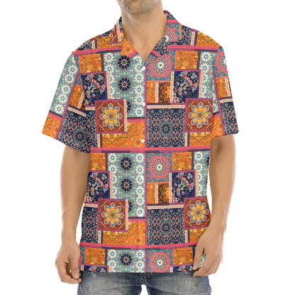 Ethnic Floral Patchwork Pattern Print Aloha Shirt