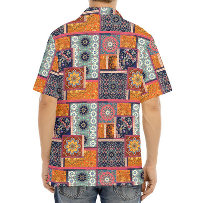 Ethnic Floral Patchwork Pattern Print Aloha Shirt