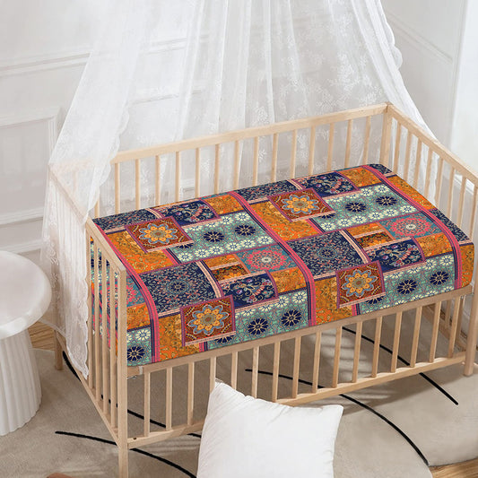 Ethnic Floral Patchwork Pattern Print Baby Crib Sheet