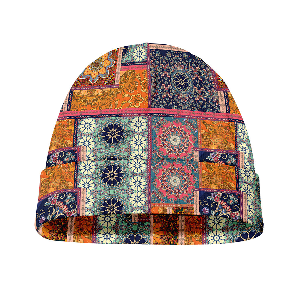 Ethnic Floral Patchwork Pattern Print Beanie