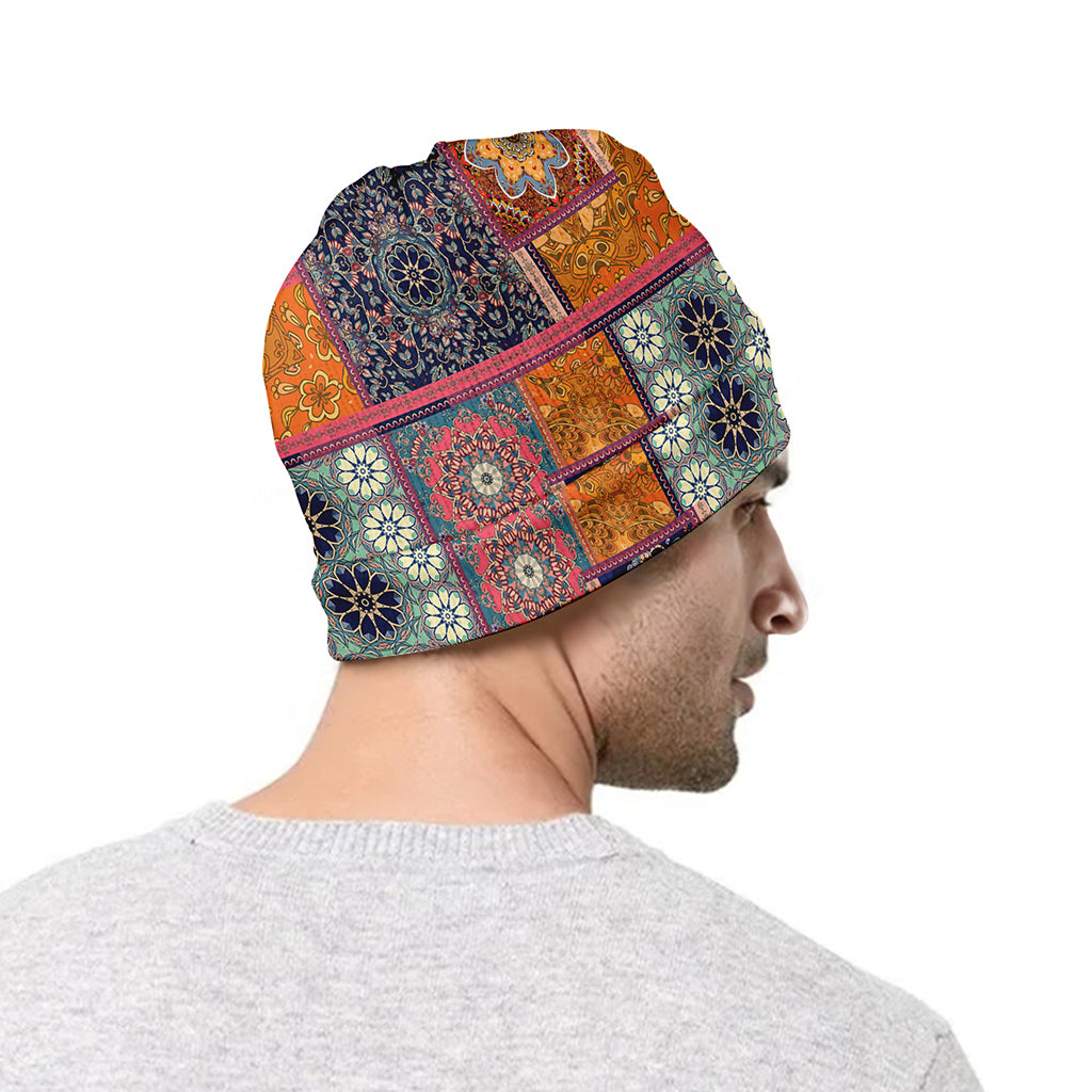 Ethnic Floral Patchwork Pattern Print Beanie