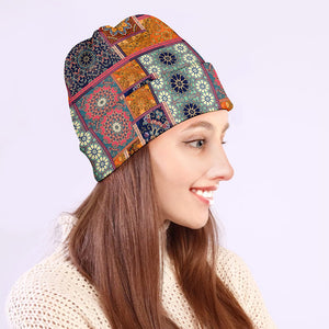 Ethnic Floral Patchwork Pattern Print Beanie