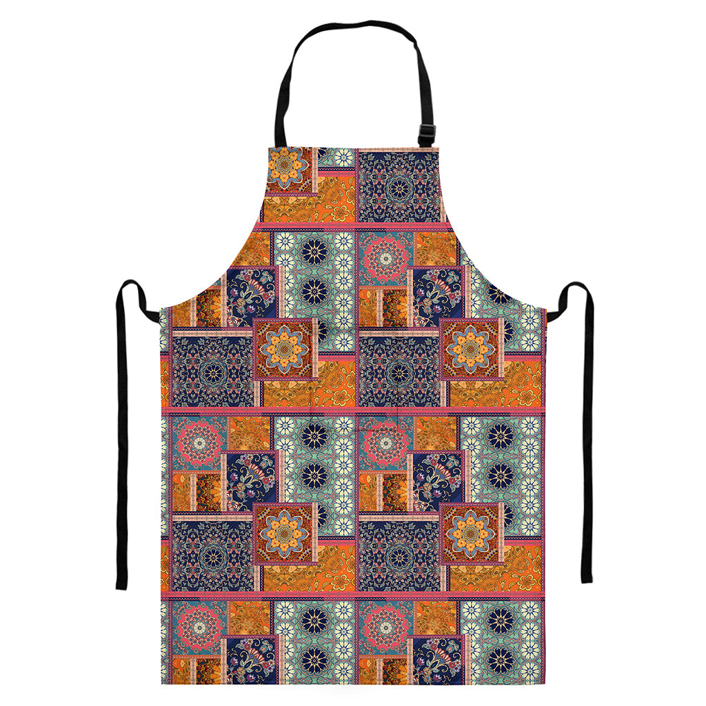 Ethnic Floral Patchwork Pattern Print Bib Apron With Pocket