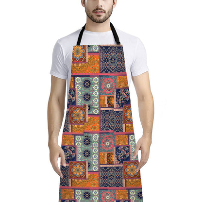 Ethnic Floral Patchwork Pattern Print Bib Apron With Pocket