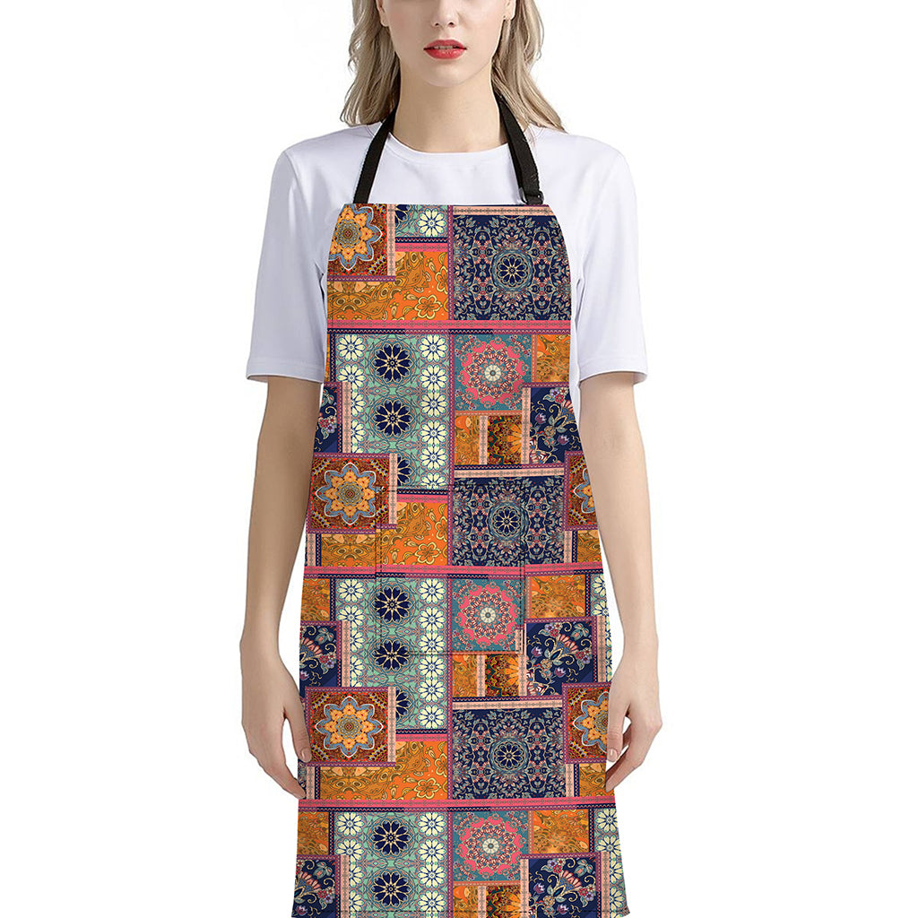 Ethnic Floral Patchwork Pattern Print Bib Apron With Pocket