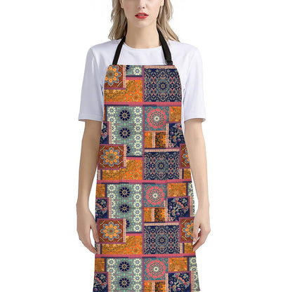 Ethnic Floral Patchwork Pattern Print Bib Apron With Pocket