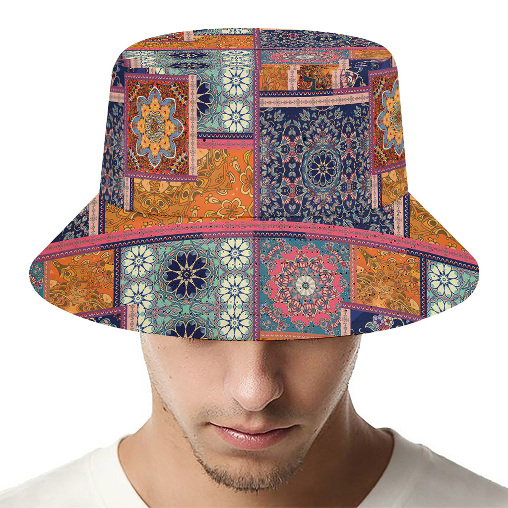 Ethnic Floral Patchwork Pattern Print Bucket Hat
