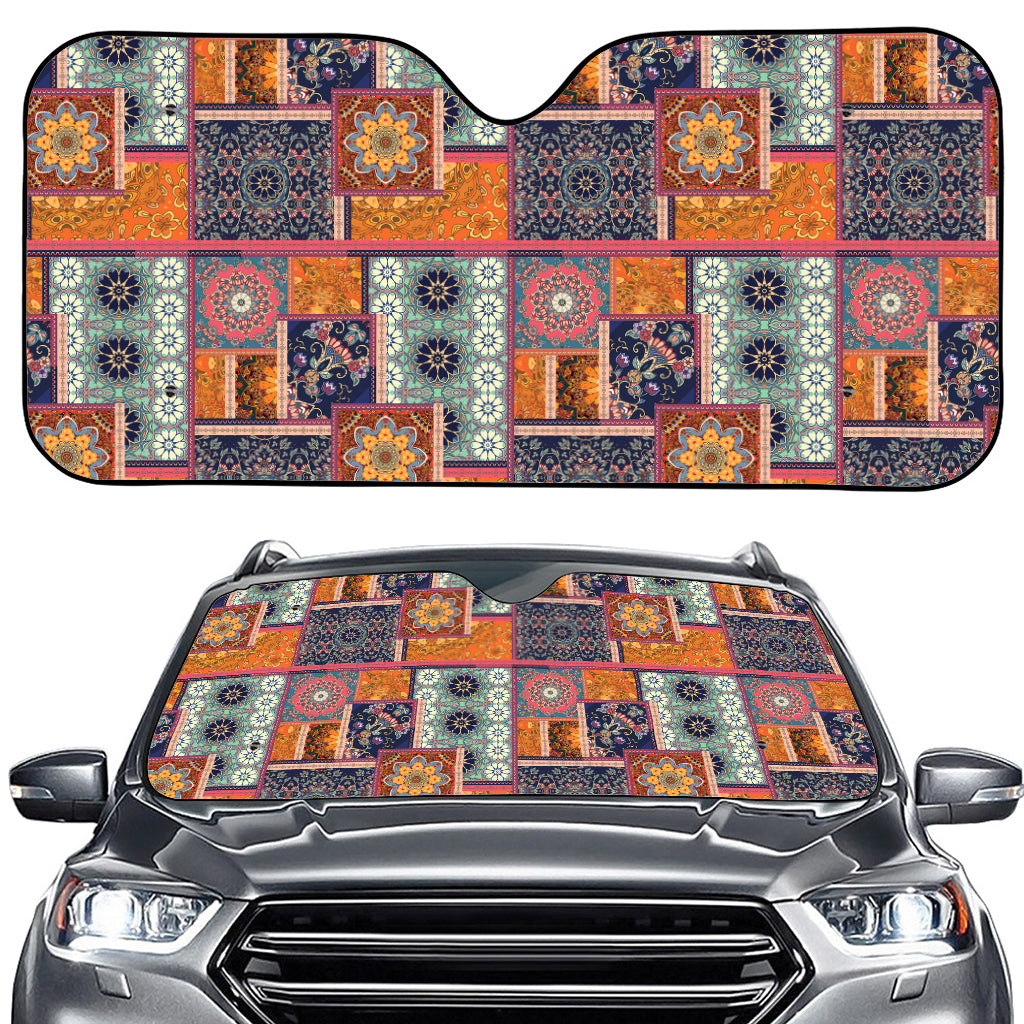 Ethnic Floral Patchwork Pattern Print Car Windshield Sun Shade