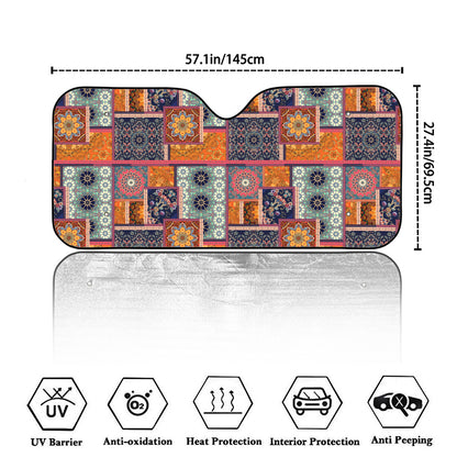 Ethnic Floral Patchwork Pattern Print Car Windshield Sun Shade