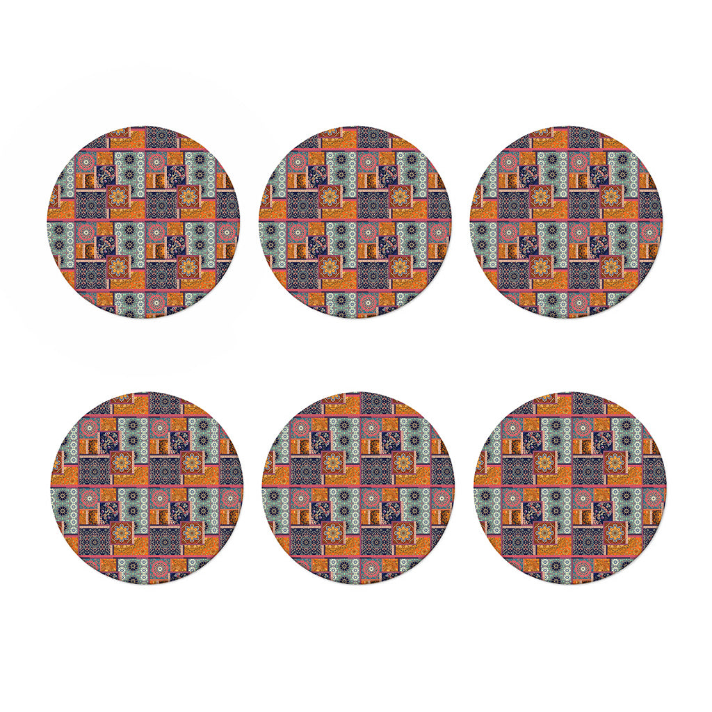 Ethnic Floral Patchwork Pattern Print Coaster Set