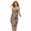 Ethnic Floral Patchwork Pattern Print Cross Back Cami Dress