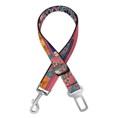 Ethnic Floral Patchwork Pattern Print Dog Seat Belt