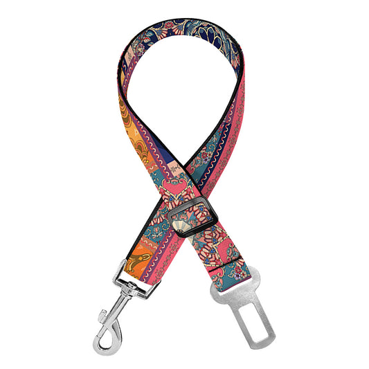 Ethnic Floral Patchwork Pattern Print Dog Seat Belt