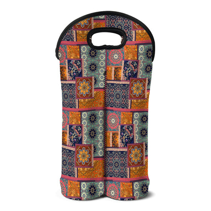 Ethnic Floral Patchwork Pattern Print Double Neoprene Wine Tote