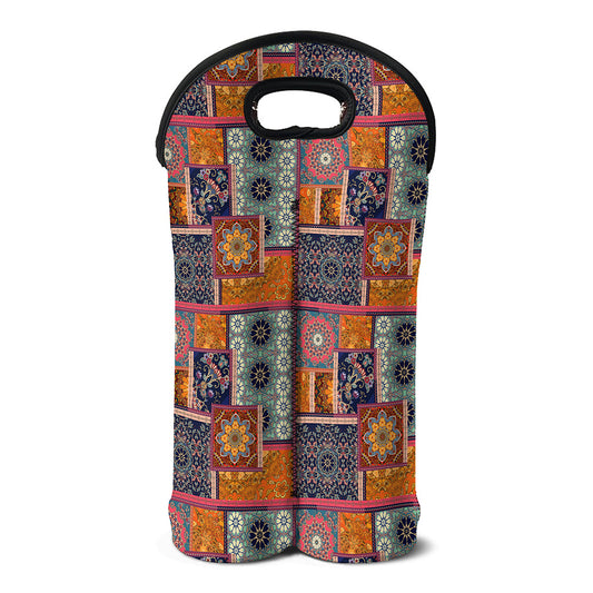 Ethnic Floral Patchwork Pattern Print Double Neoprene Wine Tote