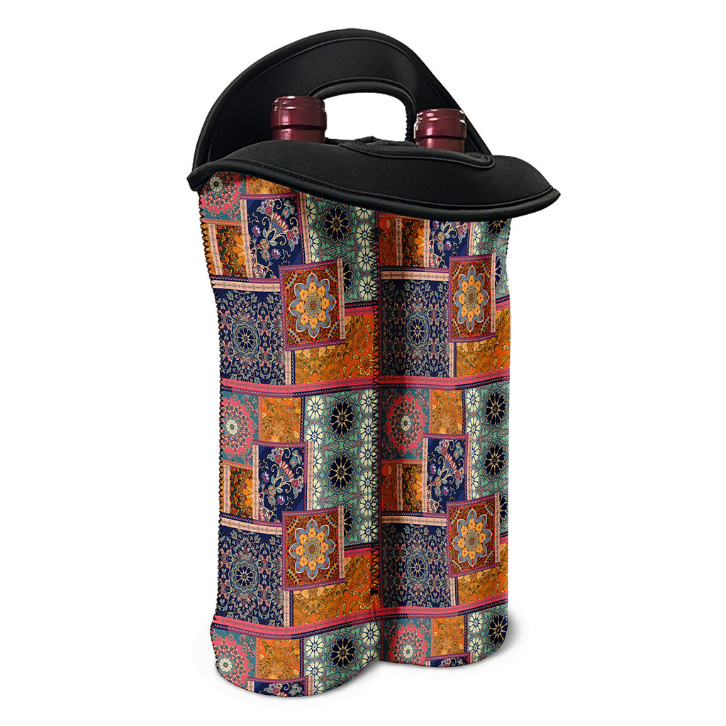 Ethnic Floral Patchwork Pattern Print Double Neoprene Wine Tote