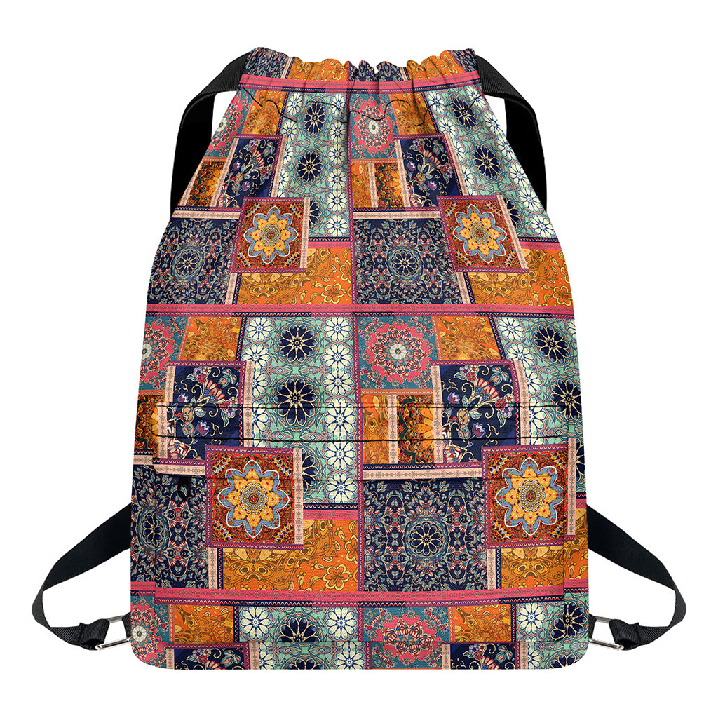 Ethnic Floral Patchwork Pattern Print Drawstring Backpack