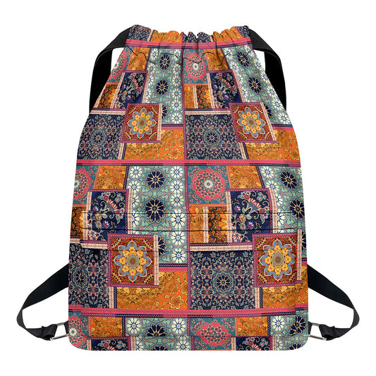 Ethnic Floral Patchwork Pattern Print Drawstring Backpack