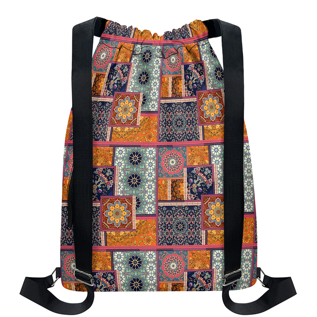 Ethnic Floral Patchwork Pattern Print Drawstring Backpack