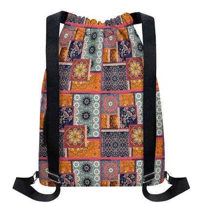 Ethnic Floral Patchwork Pattern Print Drawstring Backpack
