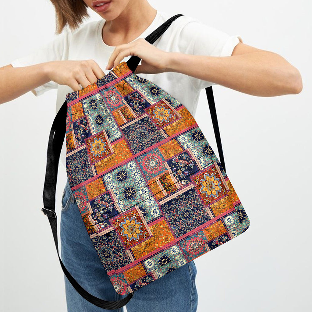 Ethnic Floral Patchwork Pattern Print Drawstring Backpack