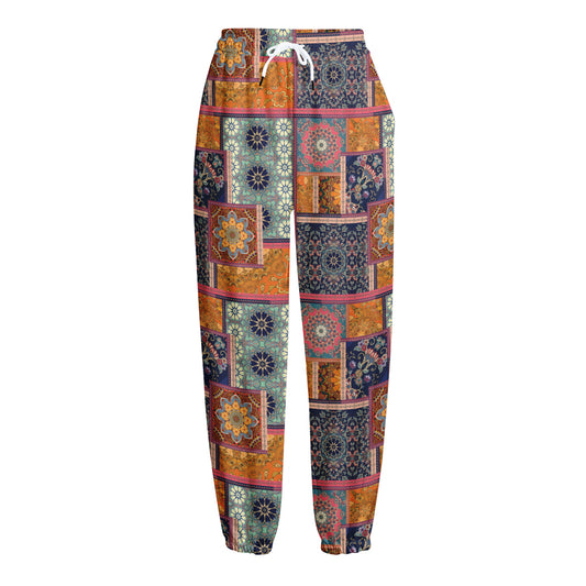 Ethnic Floral Patchwork Pattern Print Fleece Lined Knit Pants