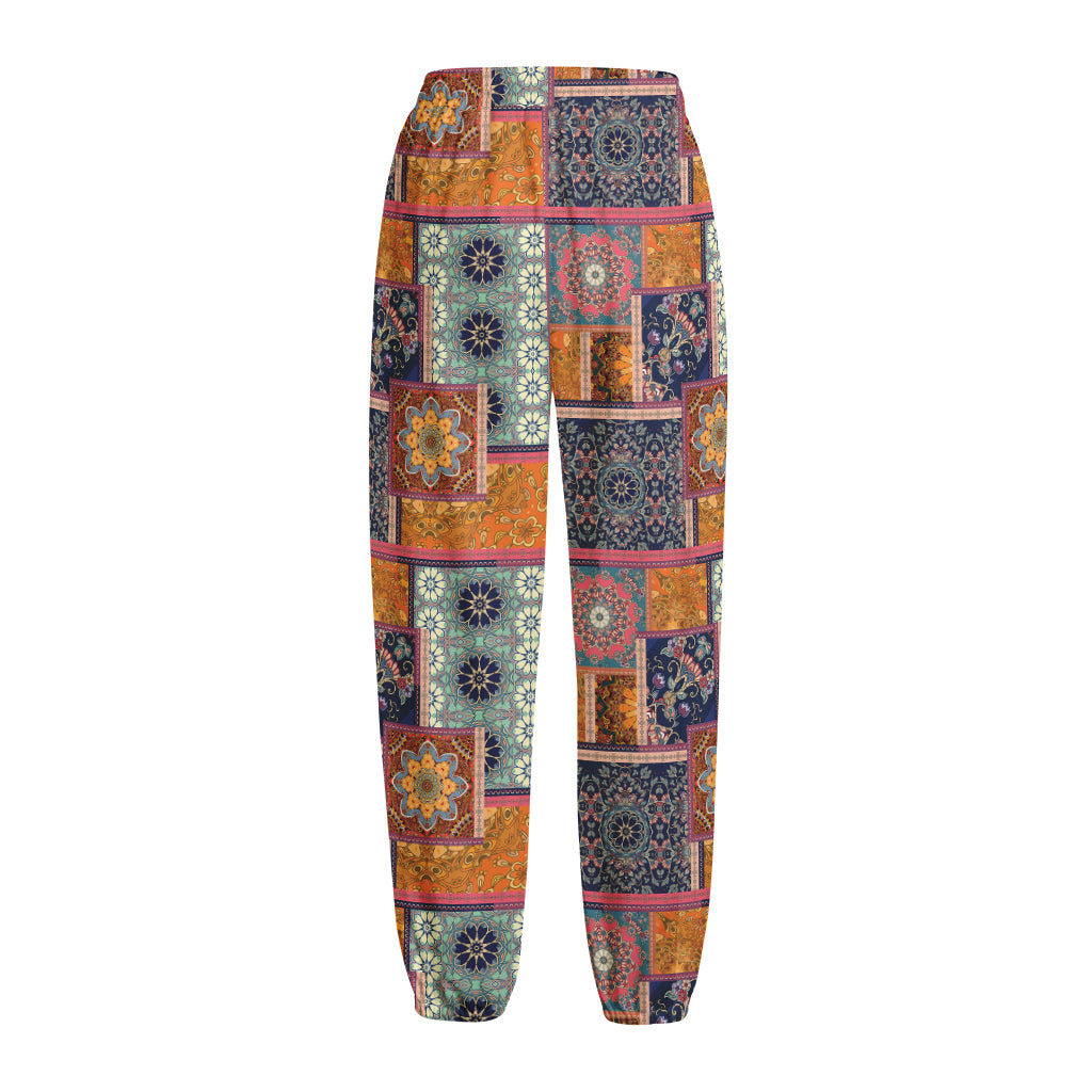 Ethnic Floral Patchwork Pattern Print Fleece Lined Knit Pants