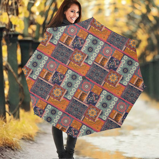 Ethnic Floral Patchwork Pattern Print Foldable Umbrella