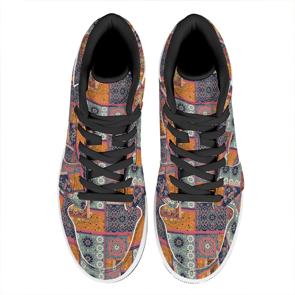Ethnic Floral Patchwork Pattern Print High Top Leather Sneakers