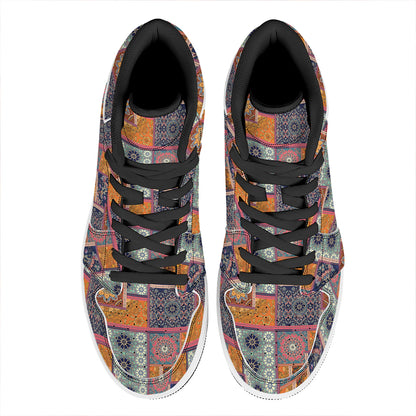 Ethnic Floral Patchwork Pattern Print High Top Leather Sneakers