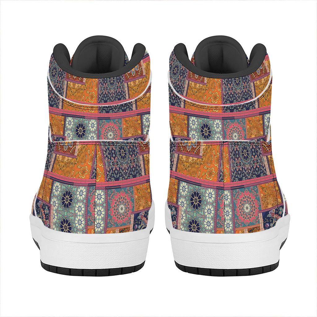 Ethnic Floral Patchwork Pattern Print High Top Leather Sneakers