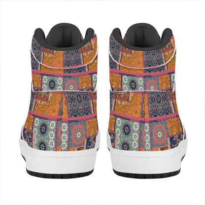 Ethnic Floral Patchwork Pattern Print High Top Leather Sneakers