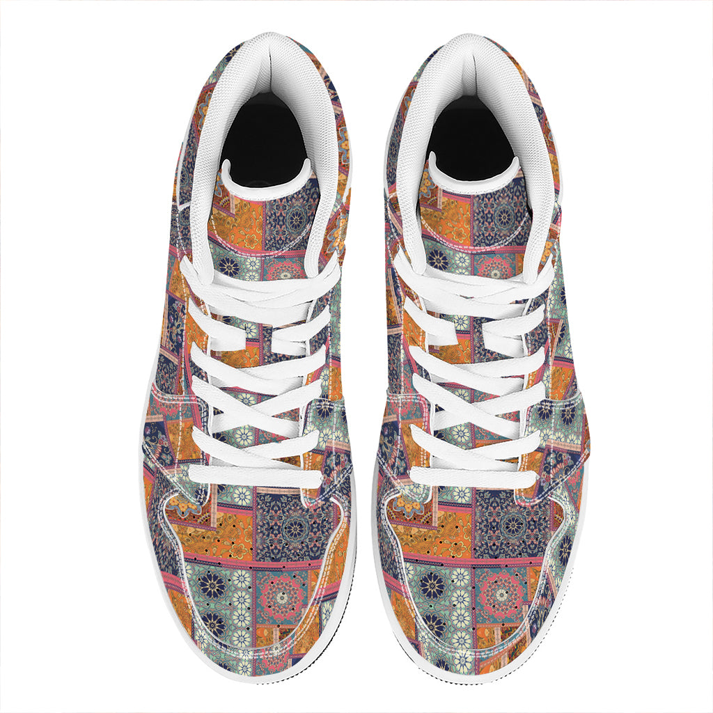 Ethnic Floral Patchwork Pattern Print High Top Leather Sneakers