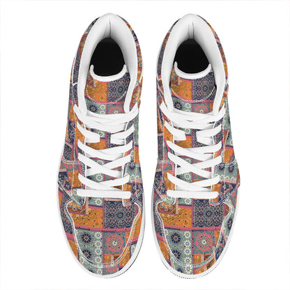Ethnic Floral Patchwork Pattern Print High Top Leather Sneakers