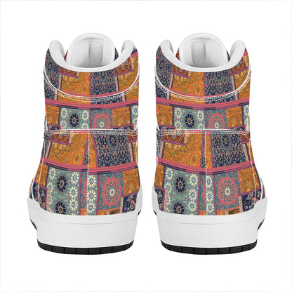 Ethnic Floral Patchwork Pattern Print High Top Leather Sneakers