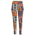 Ethnic Floral Patchwork Pattern Print High-Waisted Pocket Leggings