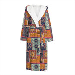 Ethnic Floral Patchwork Pattern Print Hooded Bathrobe