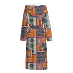 Ethnic Floral Patchwork Pattern Print Hooded Bathrobe