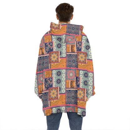 Ethnic Floral Patchwork Pattern Print Hoodie Blanket