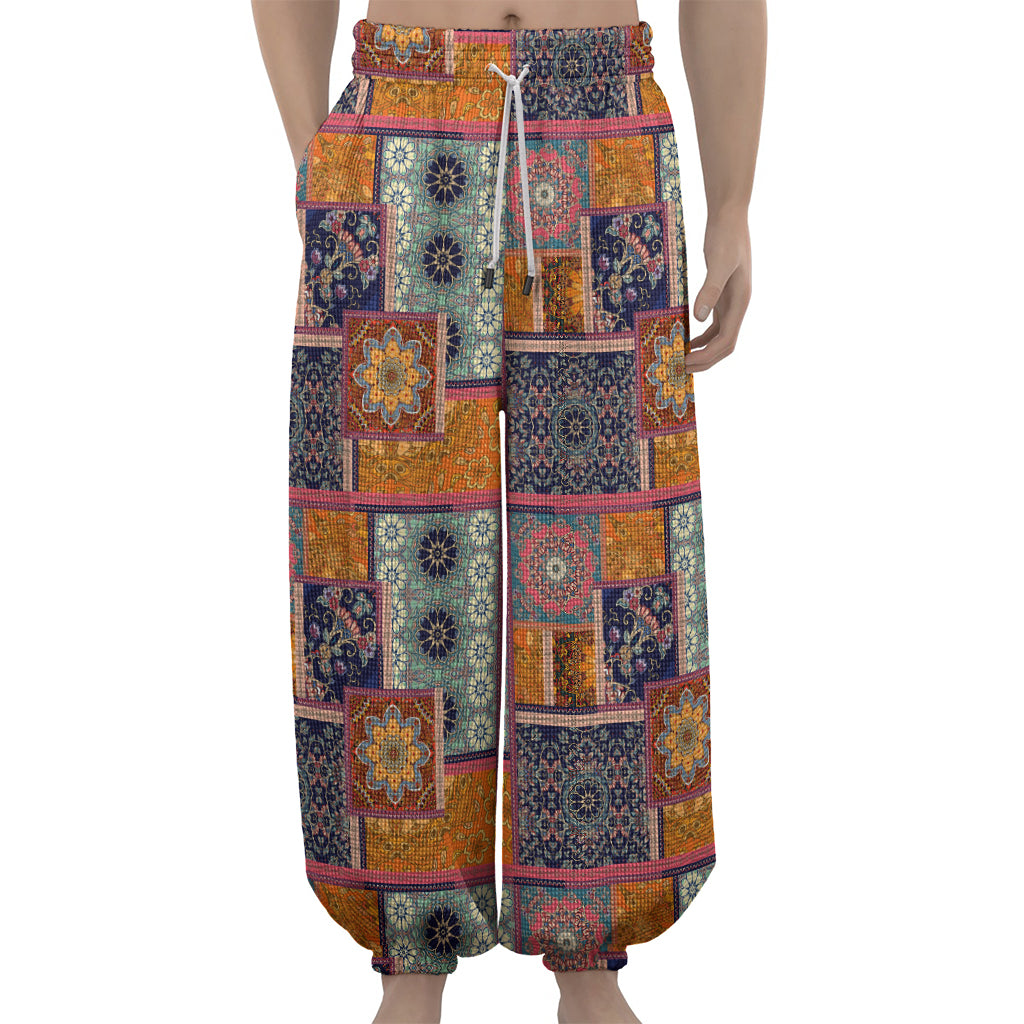 Ethnic Floral Patchwork Pattern Print Lantern Pants