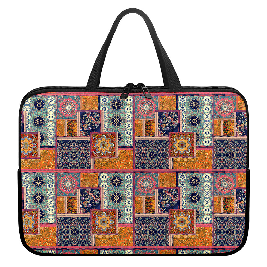 Ethnic Floral Patchwork Pattern Print Laptop Sleeve With Handle
