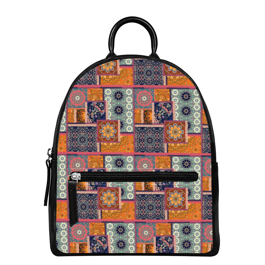 Ethnic Floral Patchwork Pattern Print Leather Backpack