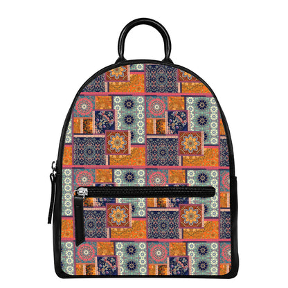 Ethnic Floral Patchwork Pattern Print Leather Backpack