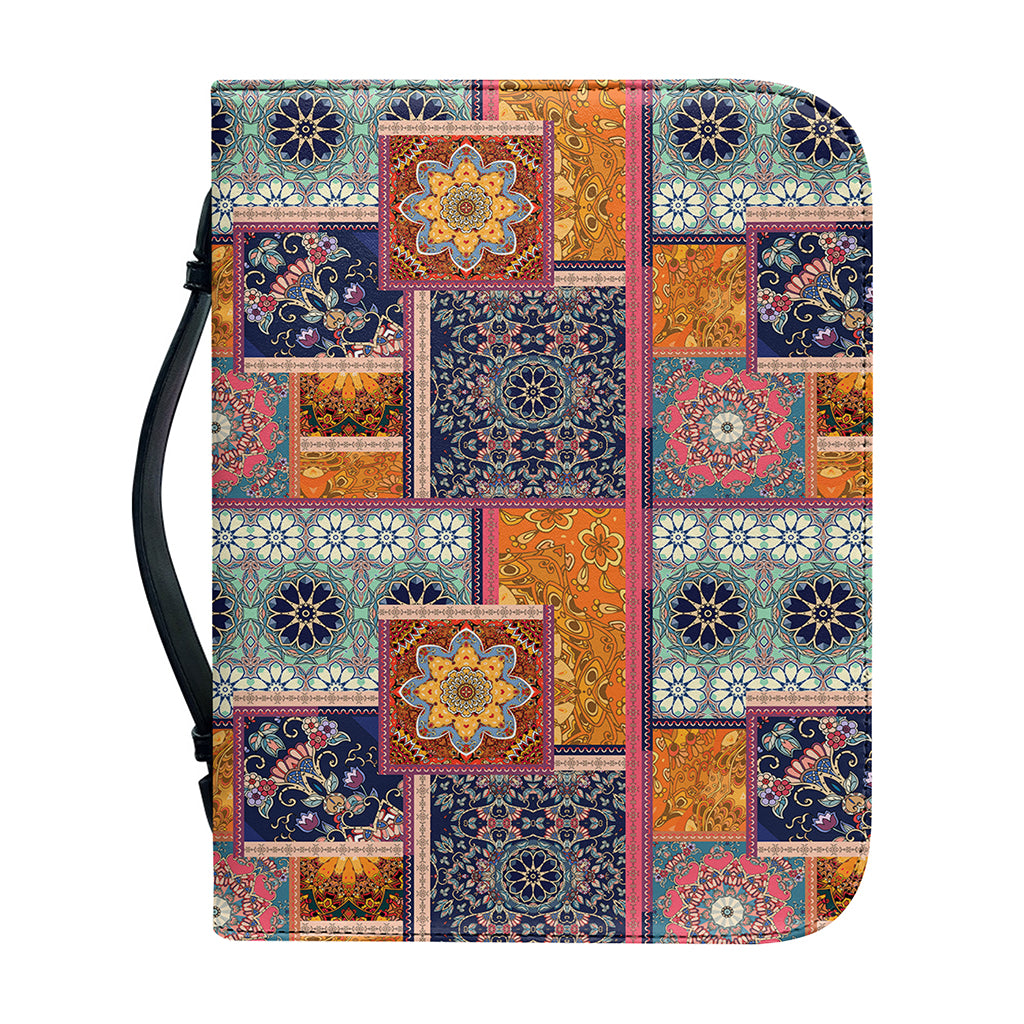 Ethnic Floral Patchwork Pattern Print Leather Bible Cover