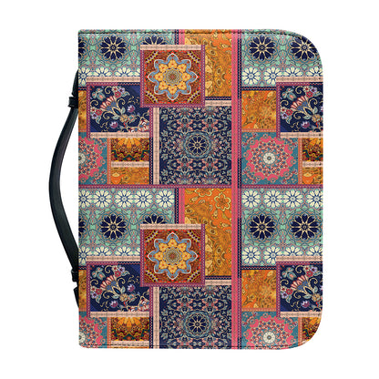 Ethnic Floral Patchwork Pattern Print Leather Bible Cover