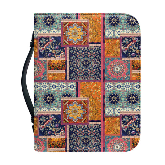 Ethnic Floral Patchwork Pattern Print Leather Bible Cover